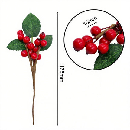 10pcs Christmas Red Holly Berry Leaf Decor Craft Artificial Berry Picks Gift Wrap