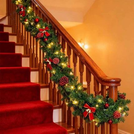 9Ft Pre-Lit Christmas Garland Festive Artificial Decoration with LED Lights