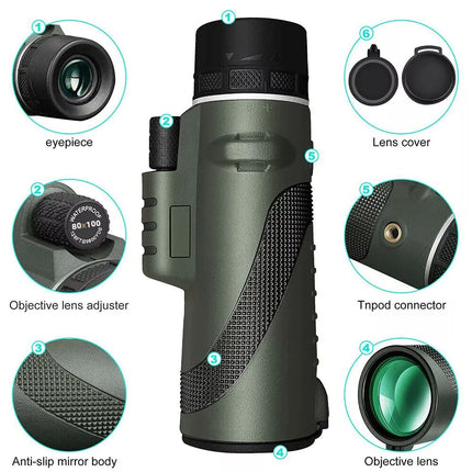 HD 80x100 Monocular Telescope Binoculars Night Vison Hiking w/Tripod for Camping
