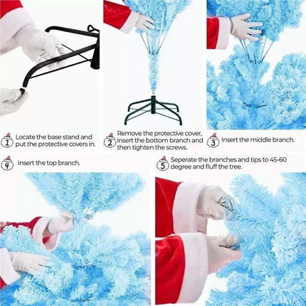2.1m/1.8m/1.5m Flocked Christmas Tree Xmas Trees Decorations Blue With LED Light