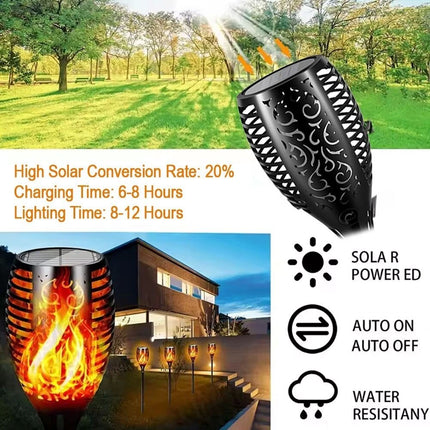 4 Pcs Outdoor Solar Flame Lights Fire LED Torch Garden Halloween Decorations Light