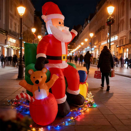 7.5ft Inflatable Santa Claus on Sofa with Gift Box Built-in LED Lights Christmas