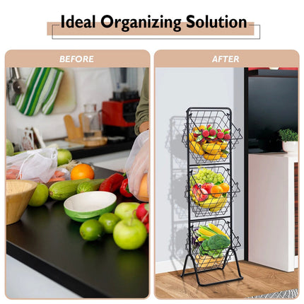 3-Tier Wire Fruit Basket Vegetable Snack Storage Stand Organizer Kitchen