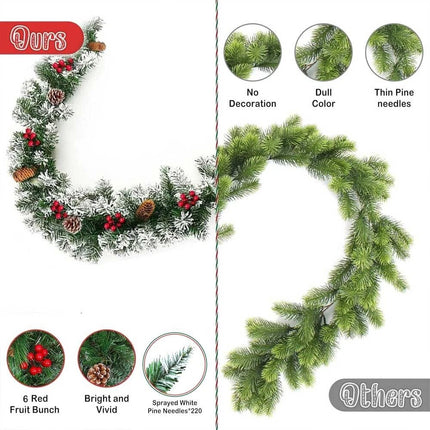 270cm Christmas Garland Artificial Xmas Wreath Tree Decor with Pine and Berries