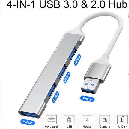 Multi USB 3.0 Hub 4 Port High Speed Slim Compact Expansion Smart Splitter Type-C