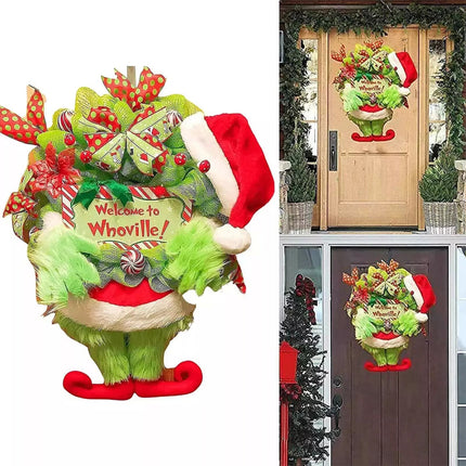 Christmas Grinch Outdoor Wreath Hanging Decor Party Supplies Props Ornament