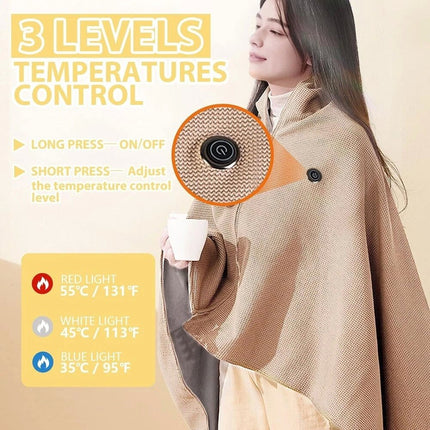 Electric Heated Throw Blanket USB Warm Poncho Wrap Blanket Portable heated Shawl