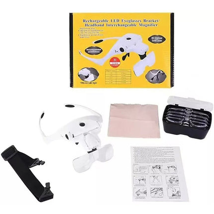 5 Lens Magnifying Glasses LED Headband Headset Head Magnifier Lam Rechargeable