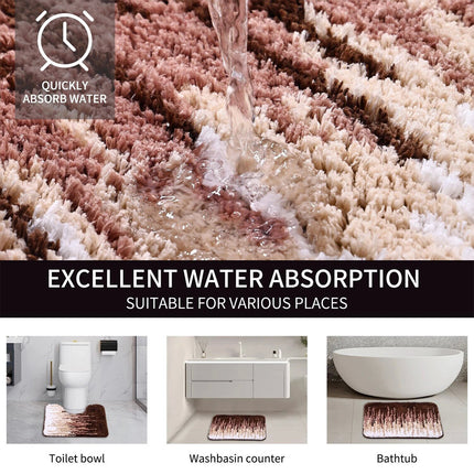 Brown 3 Pcs Microfiber Bathroom Rug Shaggy Soft Non-Slip Absorbent Bath Mat Plush