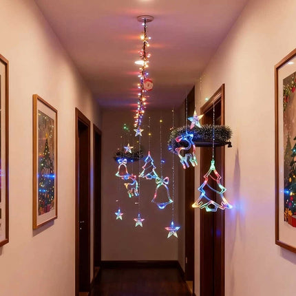 Christmas Hanging Deer Bells Curtain String Lights Garland Fairy Light Window 3M