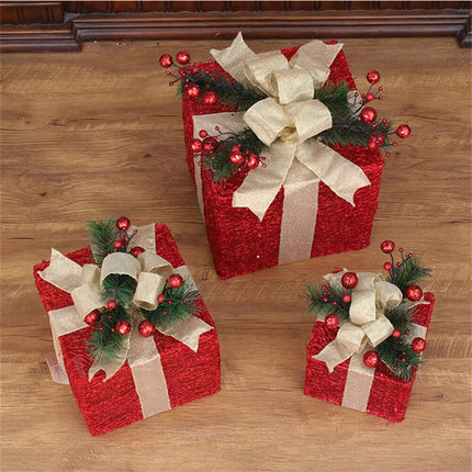 Red 3-Pack Lighted Gift Boxes Pre-Lit Xmas Present Boxes  Xmas Decor