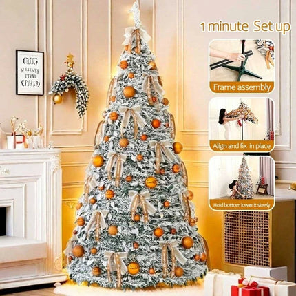 Pre-Decorated Christmas Tree Foldable Holiday Decoration With LED lights Xmas