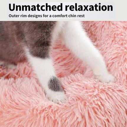 Pink 100CM Dog Cat Pet Calming Bed Warm Soft Plush Round Nest Comfy Sleeping Extra Large