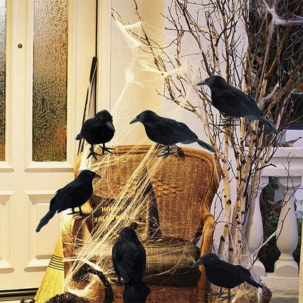 6X Halloween Crows Prop Black Realistic Raven Feathered Décor Spooky Party Home