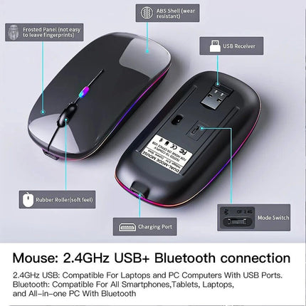 Black Bluetooth Wireless Keyboard Cordless Mouse Backlit Portable For Laptop Desktop