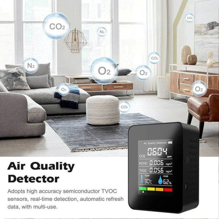 Black Portable CO2 Meter Home TVOC Air Quality Detector Temperature Humidity Monitor