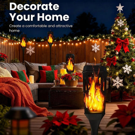 2 Packs Christmas Decoration Outdoor Solar Lights Torch Light Flickering Flame Pathway