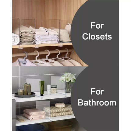 4Pcs Clear Acrylic Closet Shelf Bookcase Divider Baffle Separator Panel