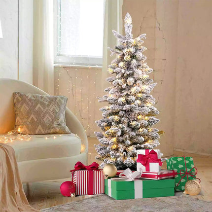 1.2M Pre-lit Potted Christmas Tree Snowy Xmas Decoration w/ 8 Lighting Modes PE