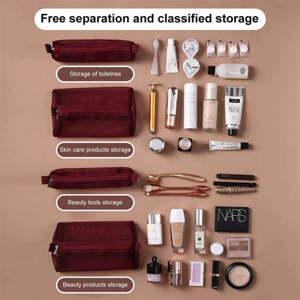 Large Capacity Travel Cosmetic Bag Organizer Makeup with Brushes Slots Dividers