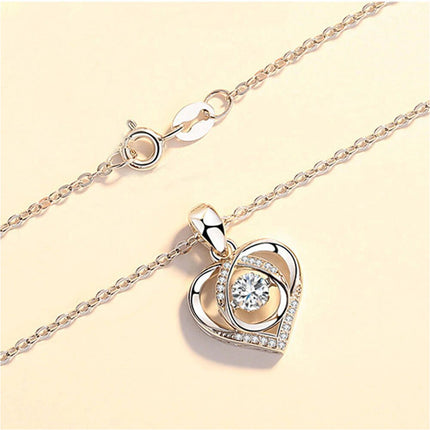 Crystal Silver Love Heart Necklace Chain Pendant Women Jewelry
