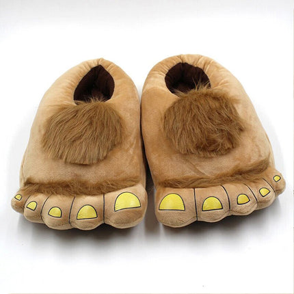 Light Brown Winter Furry Warm Slippers Funny Big Hairy Savage Hobbit Feet Plush Home Shoes