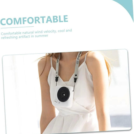 White-Camera Neck Fan Bladeless Hanging Air Cooler USB Rechargeable Portable Personal