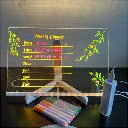 30*20CM LED Note Board With Colors Acrylic Dry Erase Board With Light