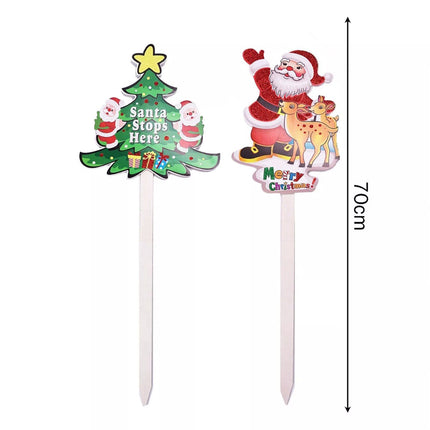 2x Christmas Decor Glitter Santa Reindeer Yard Garden Signs Stakes Lawn Ornament