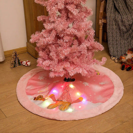 108cm Christmas Pink Felt Cloth LED Light Up Tree Skirt Blanket Party Decoration