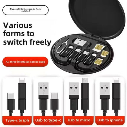 Type USB C Micro-USB Cable Charging Adapter iPhone Cable Kit Storage Box Black