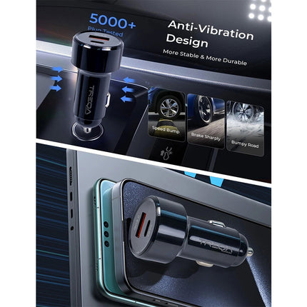 Black USB-C Fast Car Charger with Charging Cable Adapter iPhone Samsung