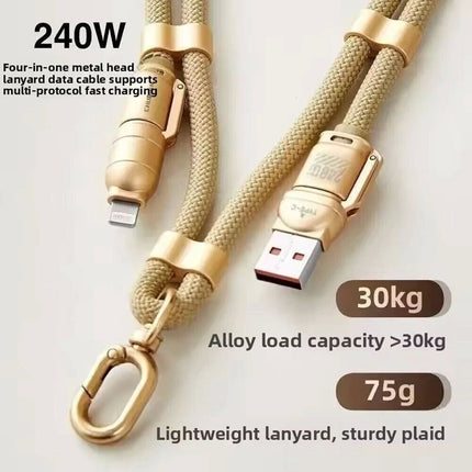 Gold Phone Lanyard With Fast Charging Cable Crossbody 240w Type c iPhone Samsung