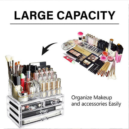 Clear Acrylic Makeup Holder Cosmetic Organiser 4 Drawer Storage Jewellery Box
