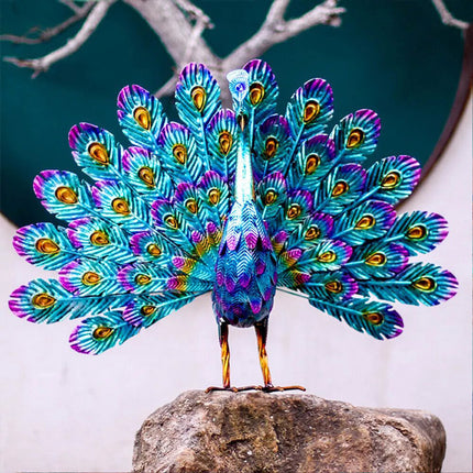 L Size Creative Metal Peacock Art Statue Ornament Craft Home Garden Desktop Table Decor