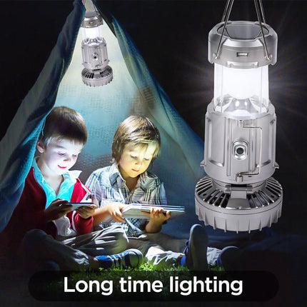 Portable Solar Camping Lantern with Fan USB Rechargeable Outdoor Tent LED Lights