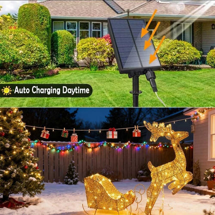 Christmas Lighted Reindeer & Sleigh Solar Powered LED Lights Xmas Decoration