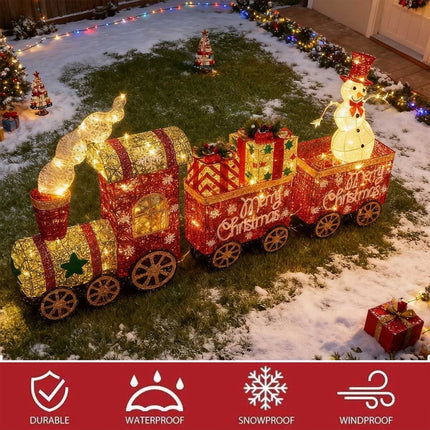 Lighted Christmas Decorations 3 Trains Snowman Light up Front Yard Solar Powered