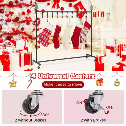 10-Hook Christmas Stocking Holder Stand on Wheels w/ 6 Removable Christmas Decor