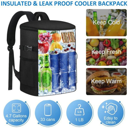 Black Cooler Backpack 33 Cans Backpack Coolers Insulated Leak Proof Soft Beach Cooler