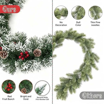 270cm Christmas Garland Artificial Xmas Wreath Tree Decor with Pine and Berries