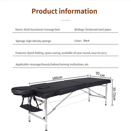 Black Portable Folding Massage Table Bed Beauty Acupuncture Spa Chair Adjustable 180cm