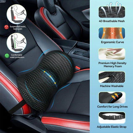 Car Seat Cushion Memory Foam Coccyx Orthopedic Lumbar Back Pillow Pain Relief