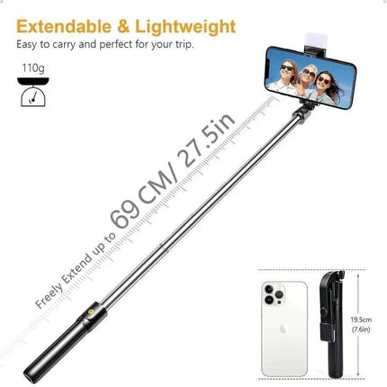 Flexible Tripod Holder Stand Selfie Stick With Bluetooth Remote and Fill Light For Mobile Phone
