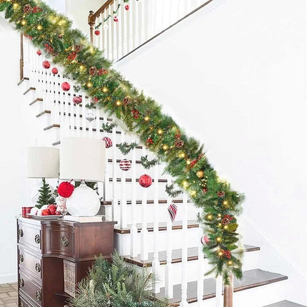 9ft Pre-lit Garland Christmas Decoration Artificial Greenery Pine Flower Flocked