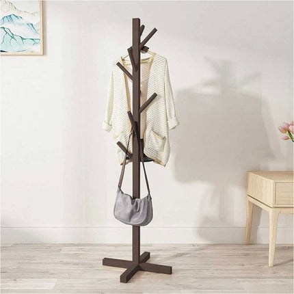 Solid Wooden Coat Rack Stand Tree Clothes Hanger Free Standing Hallway Hat Bag