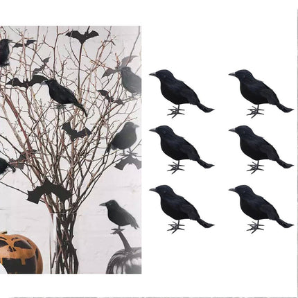 6X Halloween Crows Prop Black Realistic Raven Feathered Décor Spooky Party Home