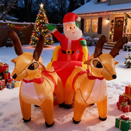 Christmas Inflatables Santa Claus with Two Cute Reindeer LED Lights Outdoor