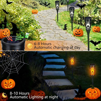 2Pcs Halloween Decoration Outdoor Solar Lights Torch Light Flickering Flame Pathway