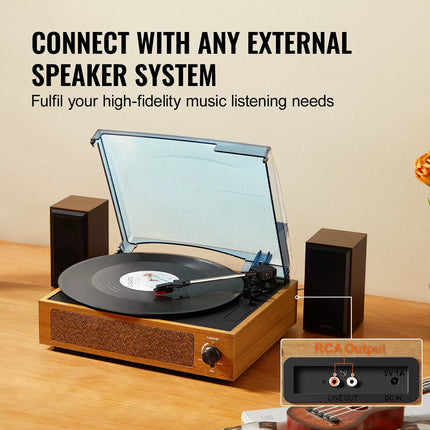 Bluetooth Vinyl Record Player 3-Speed Belt Driven Turntable 3W Speakers